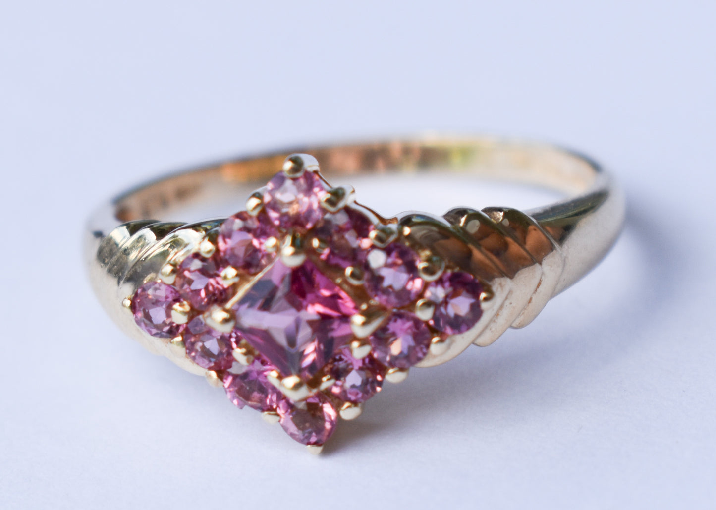 Vintage 14k Yellow Gold Pink Tourmaline Cluster Ring Size 9 1/4