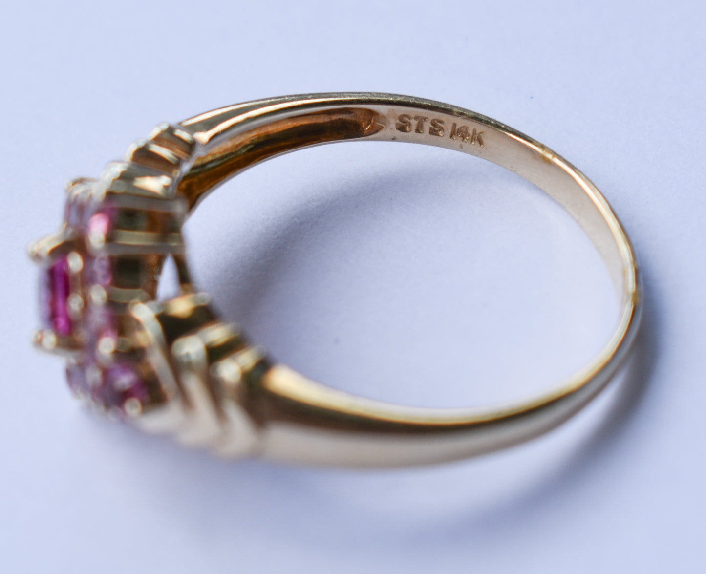 Vintage 14k Yellow Gold Pink Tourmaline Cluster Ring Size 9 1/4