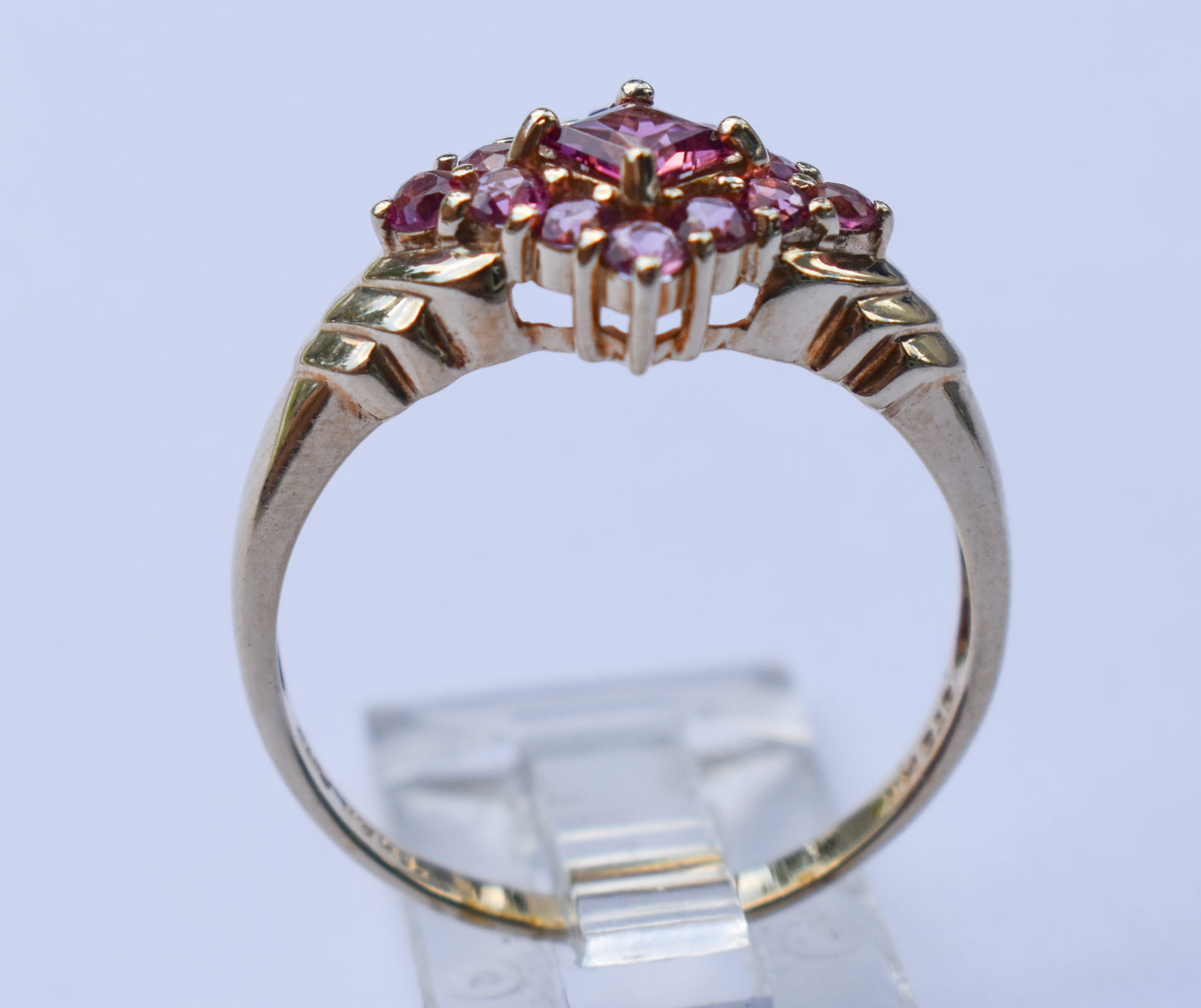 Vintage 14k Yellow Gold Pink Tourmaline Cluster Ring Size 9 1/4