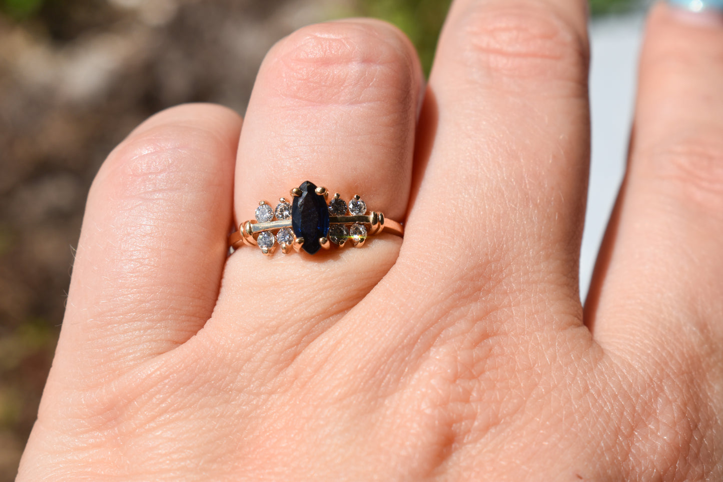 Vintage 14k Yellow Gold Sapphire & Diamond Ring Size 6