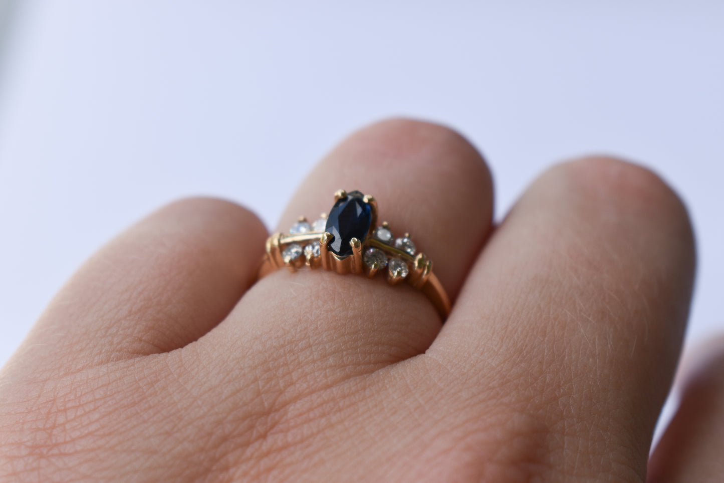 Vintage 14k Yellow Gold Sapphire & Diamond Ring Size 6