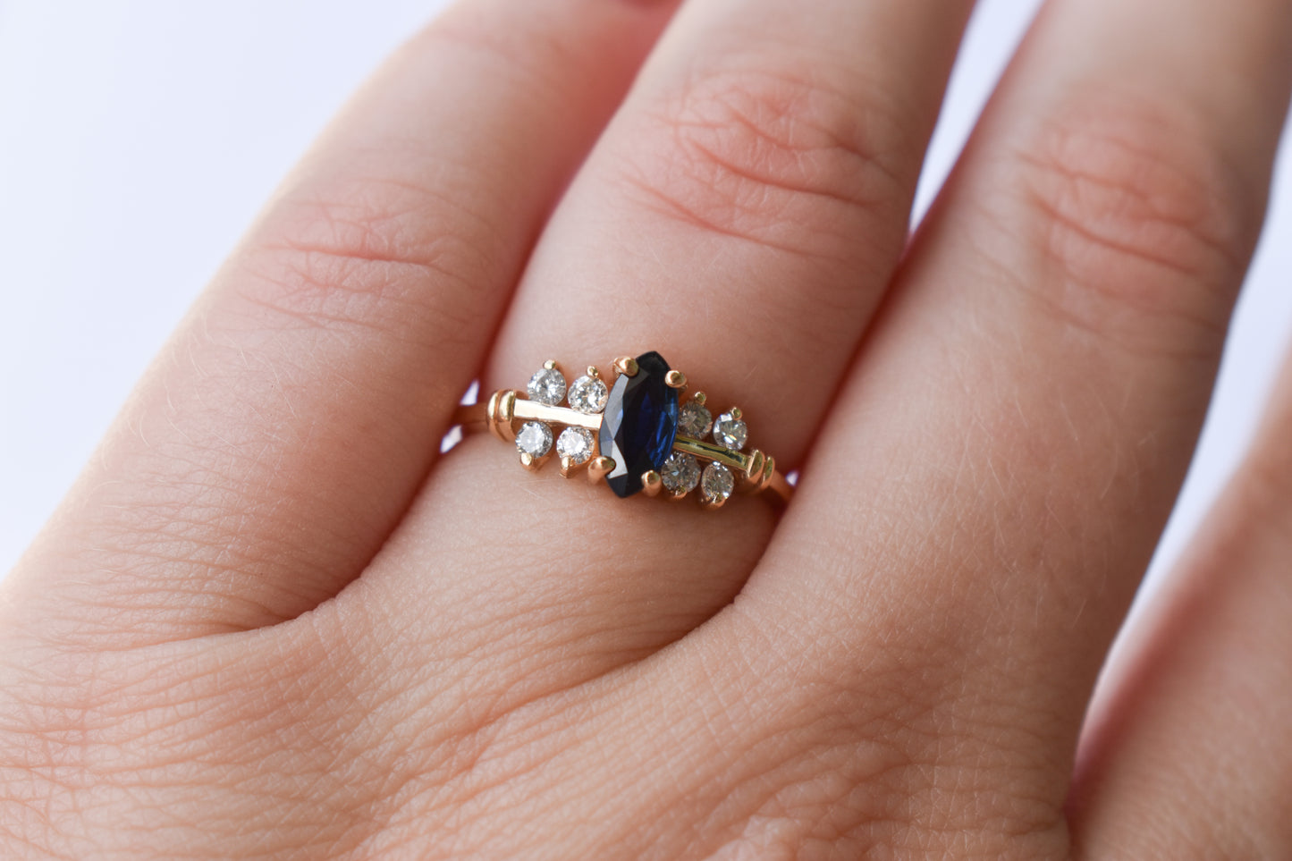 Vintage 14k Yellow Gold Sapphire & Diamond Ring Size 6