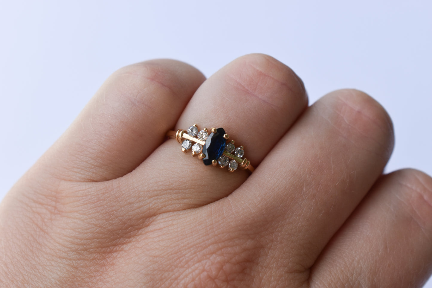 Vintage 14k Yellow Gold Sapphire & Diamond Ring Size 6