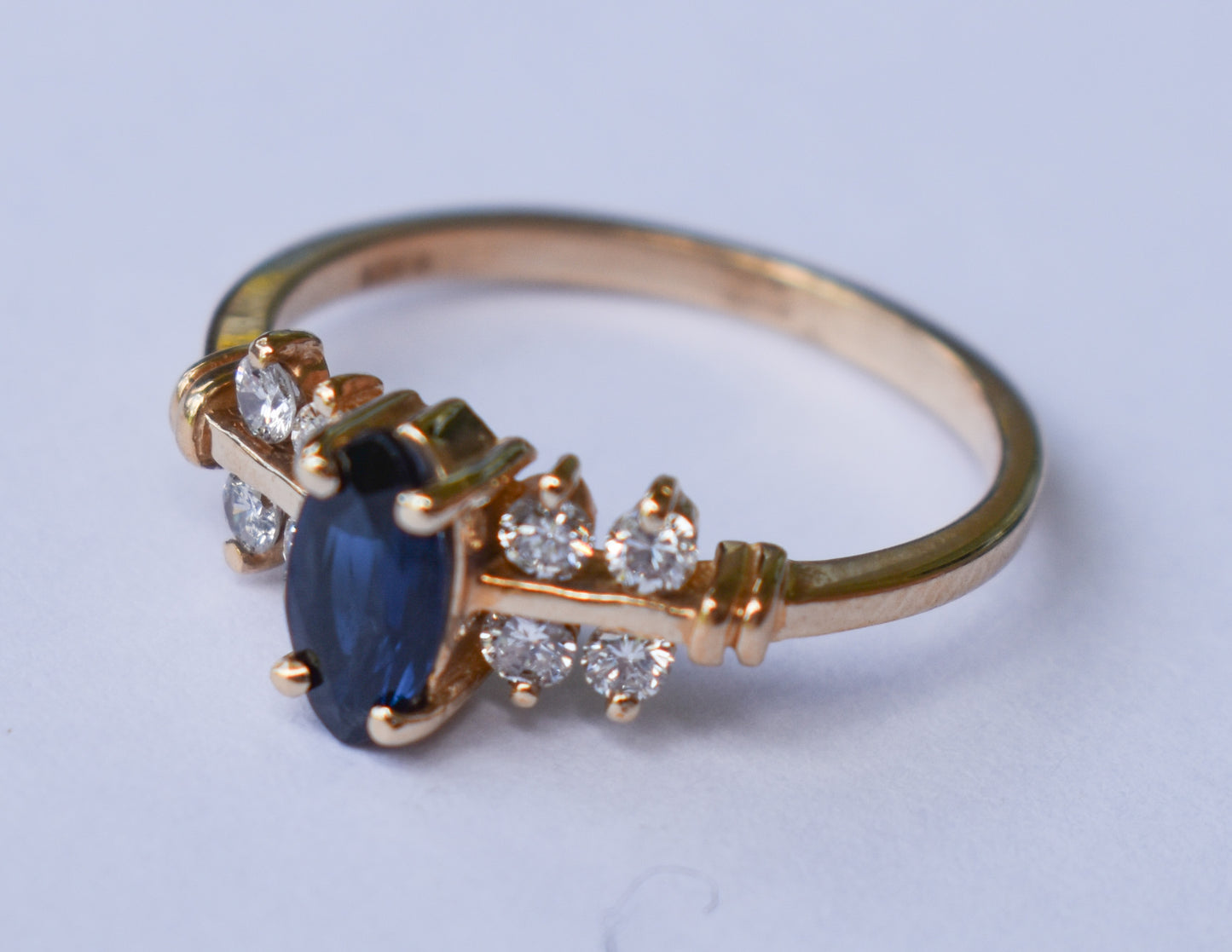 Vintage 14k Yellow Gold Sapphire & Diamond Ring Size 6