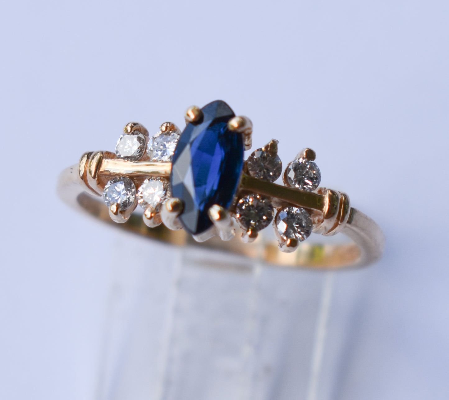 Vintage 14k Yellow Gold Sapphire & Diamond Ring Size 6