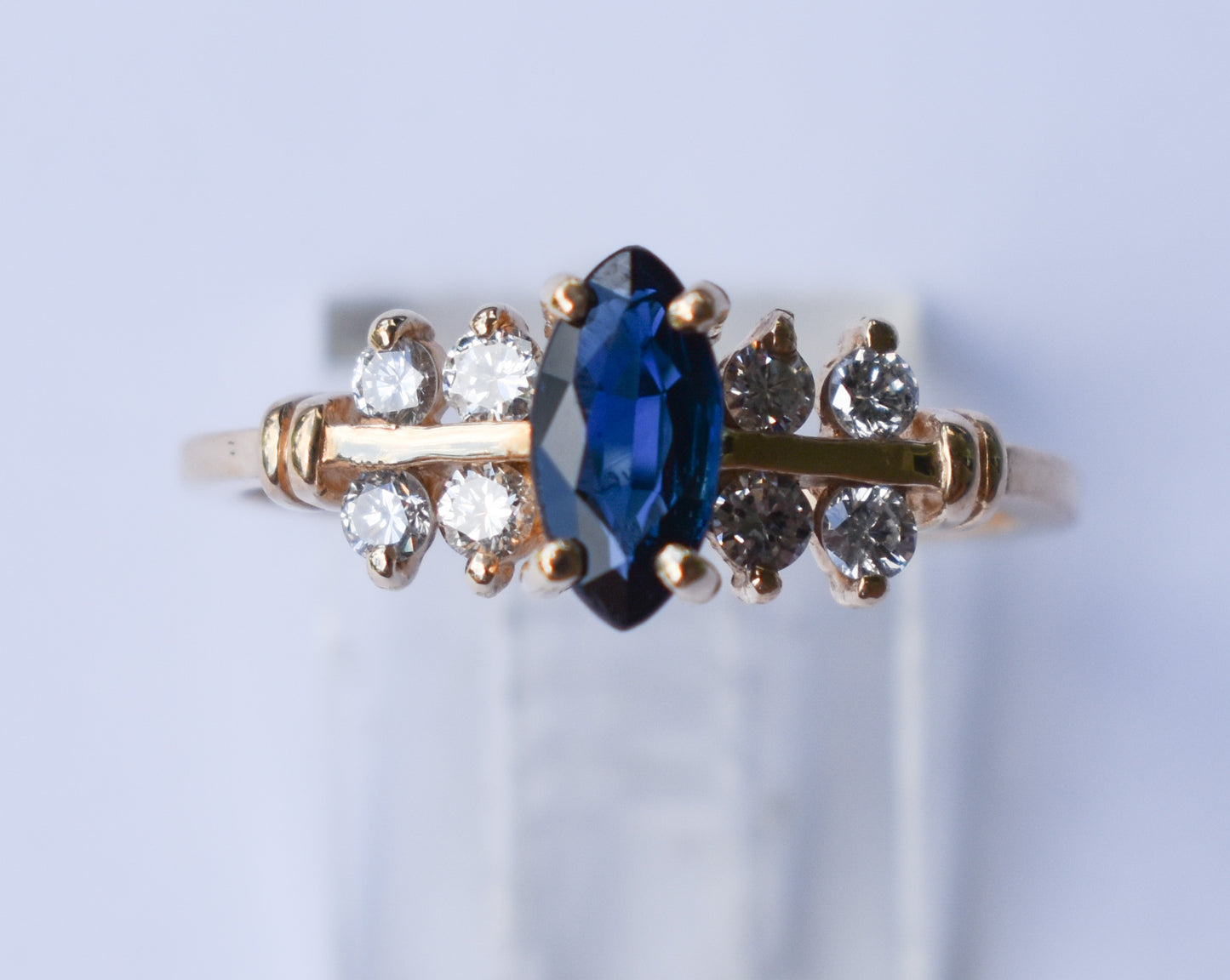 Vintage 14k Yellow Gold Sapphire & Diamond Ring Size 6