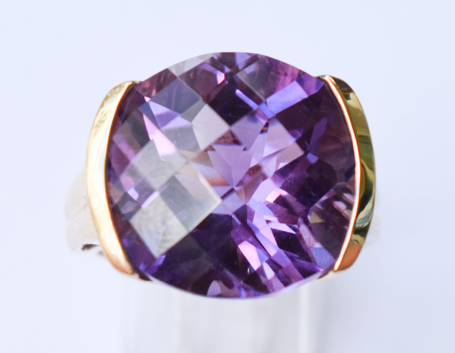Vintage 14k Yellow Gold Large Amethyst Solitaire Cocktail Ring