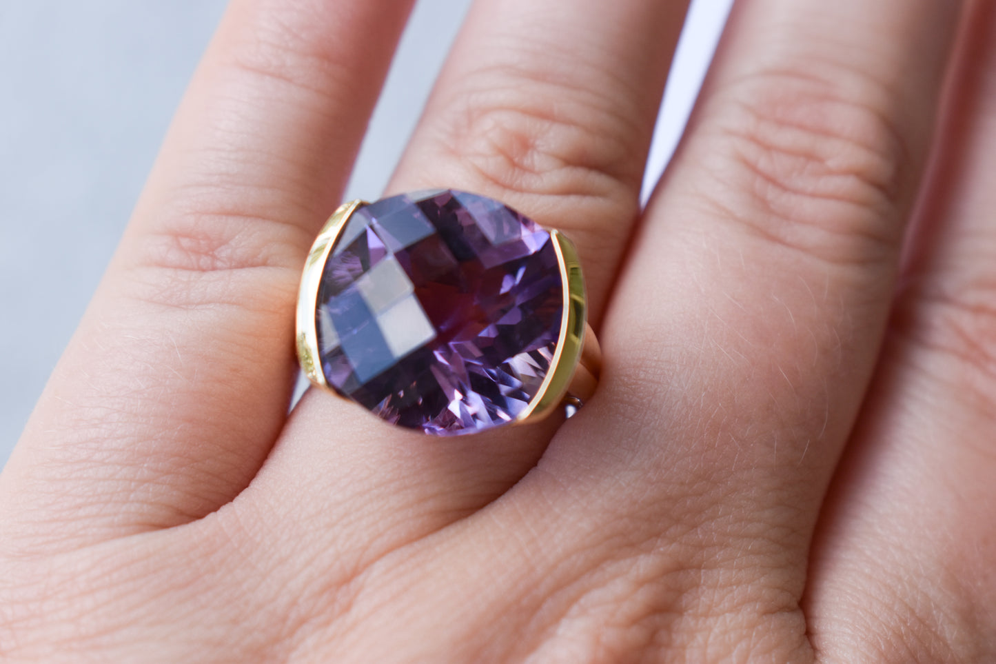 Vintage 14k Yellow Gold Large Amethyst Solitaire Cocktail Ring