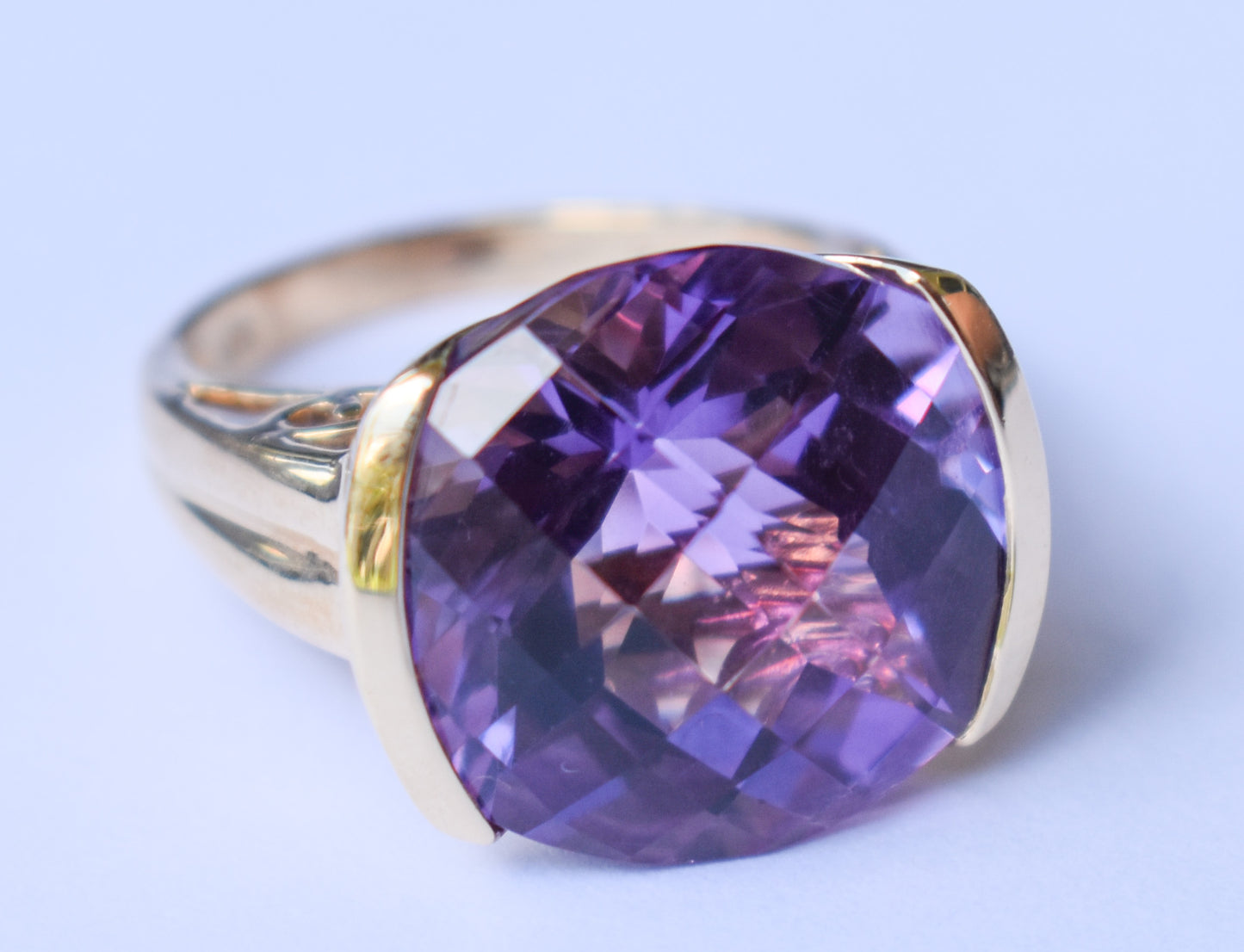 Vintage 14k Yellow Gold Large Amethyst Solitaire Cocktail Ring