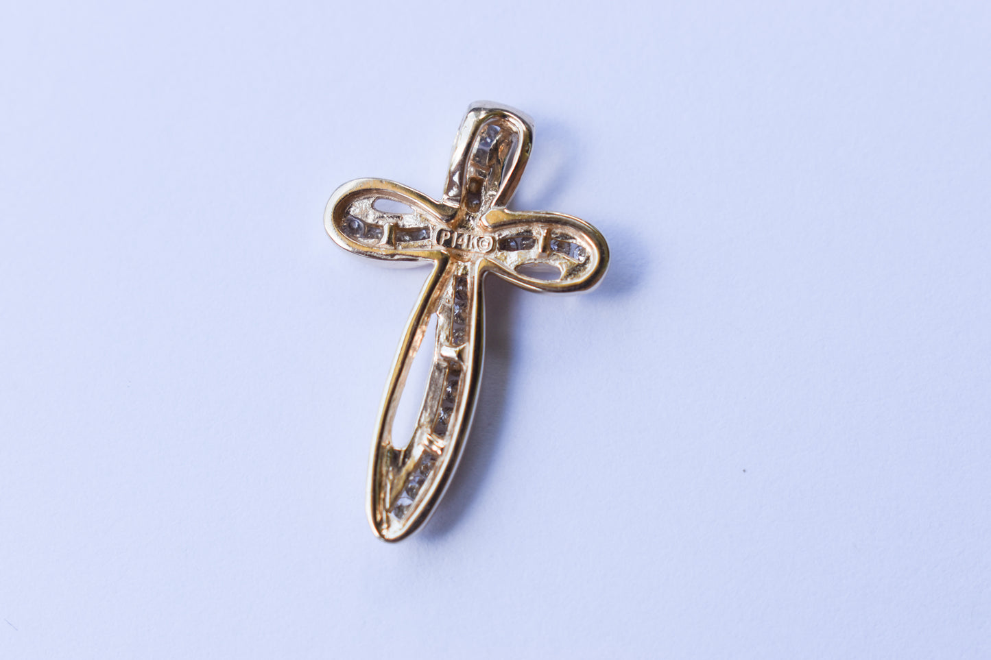 Vintage 14k Yellow Gold Diamond Twisted Ribbon Cross Pendant