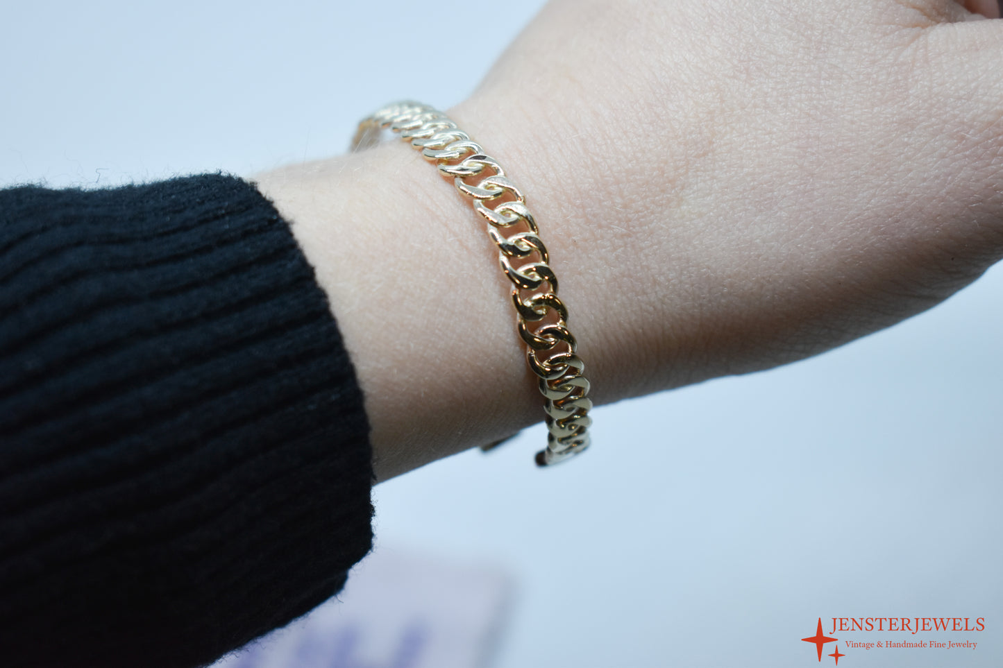 Handmade Solid 14k Yellow Gold Cuban Link Cuff Bracelet