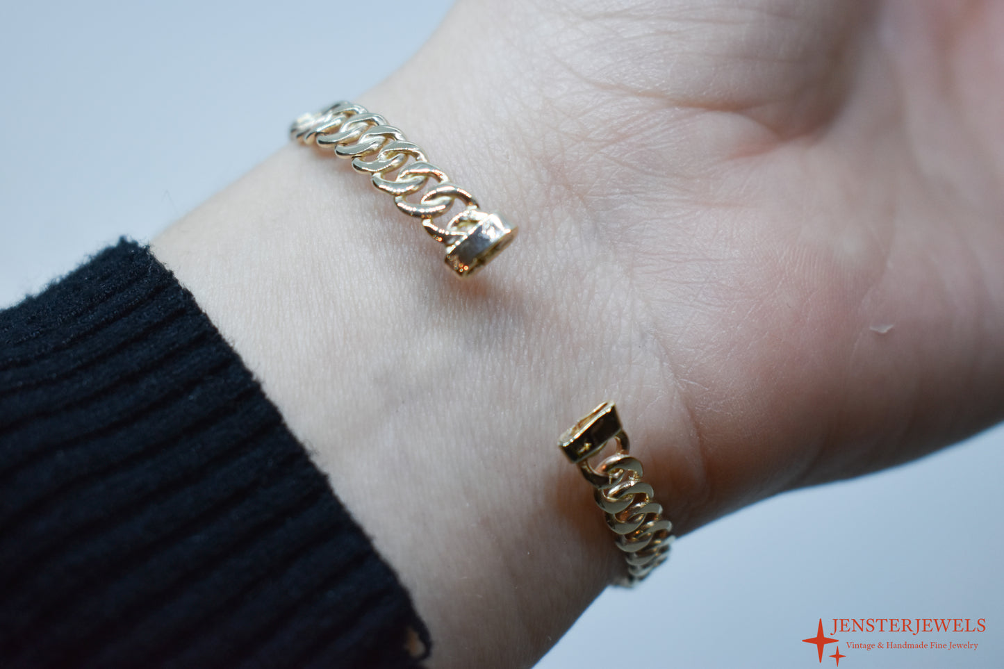 Handmade Solid 14k Yellow Gold Cuban Link Cuff Bracelet