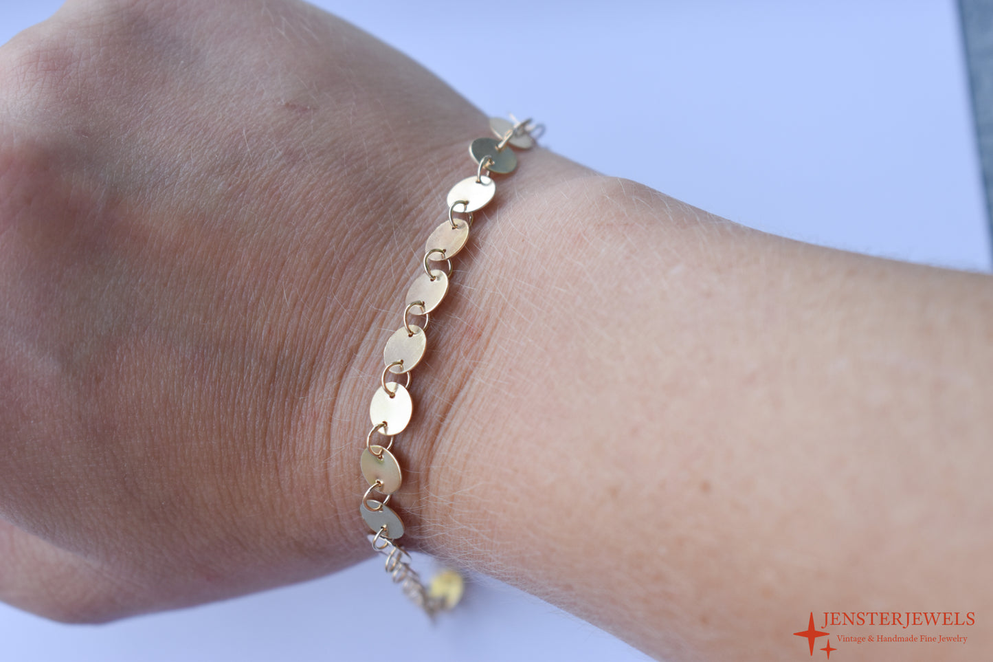 Handmade Solid 14k Yellow Gold Circle Link Bracelet 7" – JensterJewels