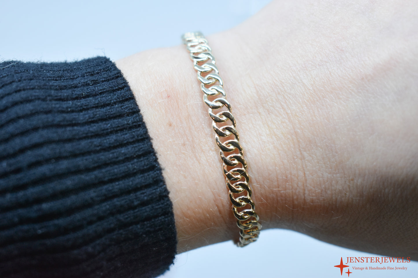 Handmade Solid 14k Yellow Gold Cuban Link Cuff Bracelet