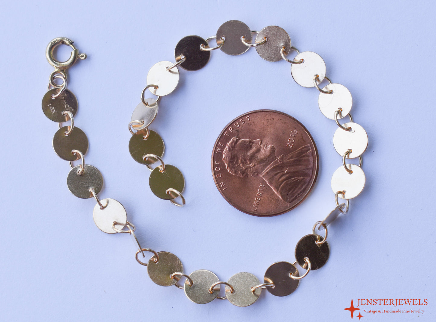 Handmade Solid 14k Yellow Gold Circle Link Bracelet 7" – JensterJewels