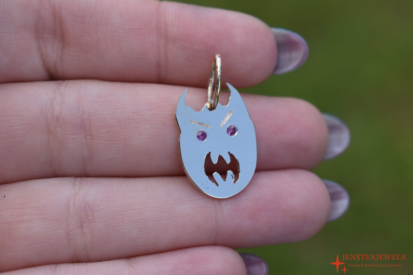 RESERVED - Handmade Solid 14k Yellow Gold Custom Demon Face Ruby-Eye Pendant – JensterJewels