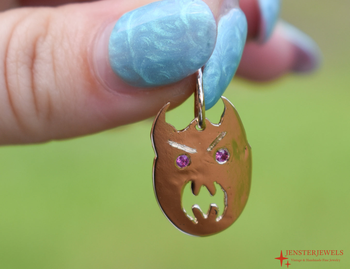 RESERVED - Handmade Solid 14k Yellow Gold Custom Demon Face Ruby-Eye Pendant – JensterJewels
