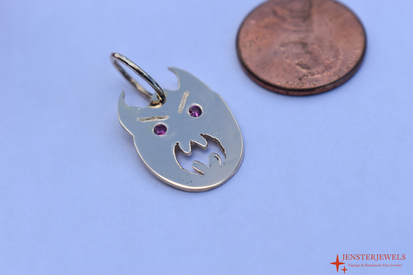 RESERVED - Handmade Solid 14k Yellow Gold Custom Demon Face Ruby-Eye Pendant – JensterJewels