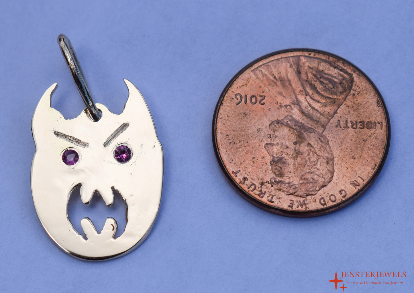 RESERVED - Handmade Solid 14k Yellow Gold Custom Demon Face Ruby-Eye Pendant – JensterJewels