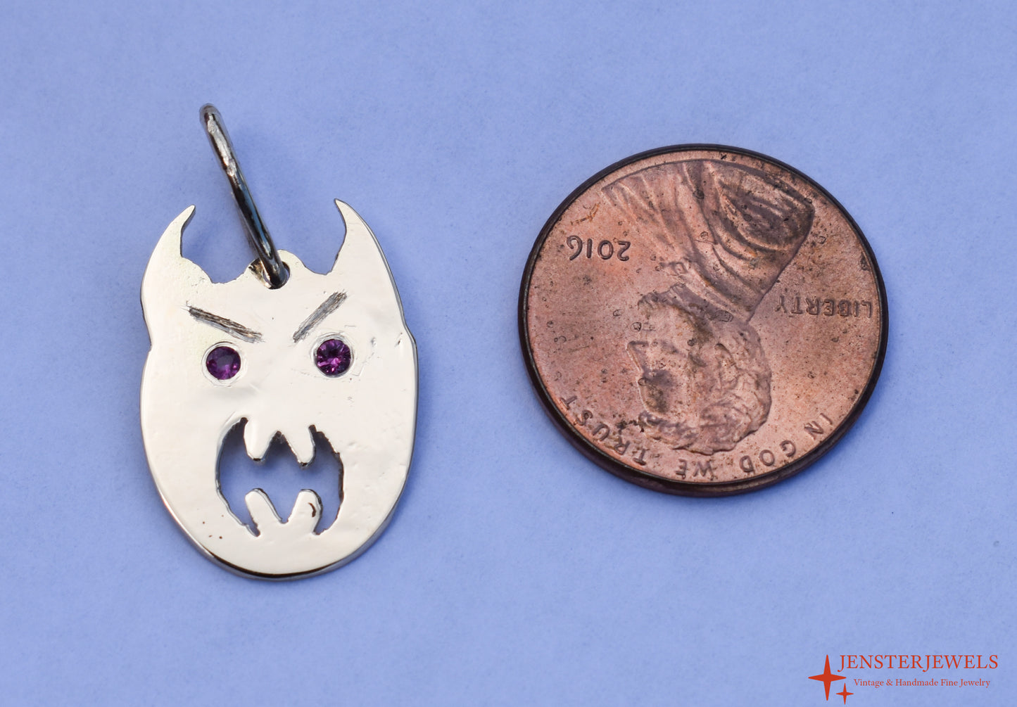 RESERVED - Handmade Solid 14k Yellow Gold Custom Demon Face Ruby-Eye Pendant – JensterJewels