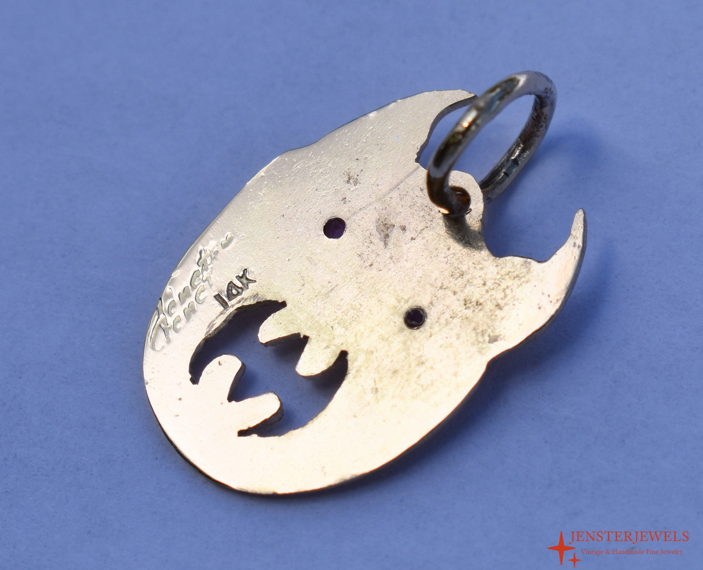 RESERVED - Handmade Solid 14k Yellow Gold Custom Demon Face Ruby-Eye Pendant – JensterJewels
