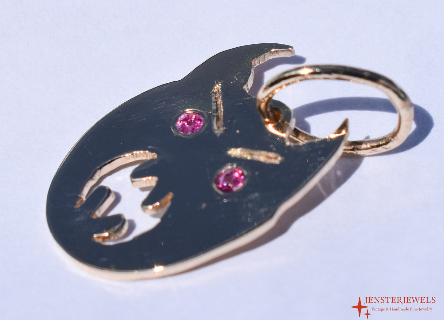 RESERVED - Handmade Solid 14k Yellow Gold Custom Demon Face Ruby-Eye Pendant – JensterJewels