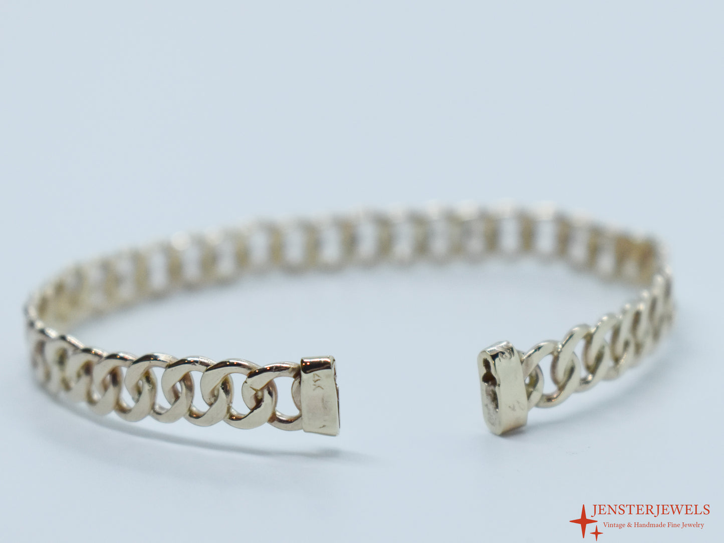Handmade Solid 14k Yellow Gold Cuban Link Cuff Bracelet
