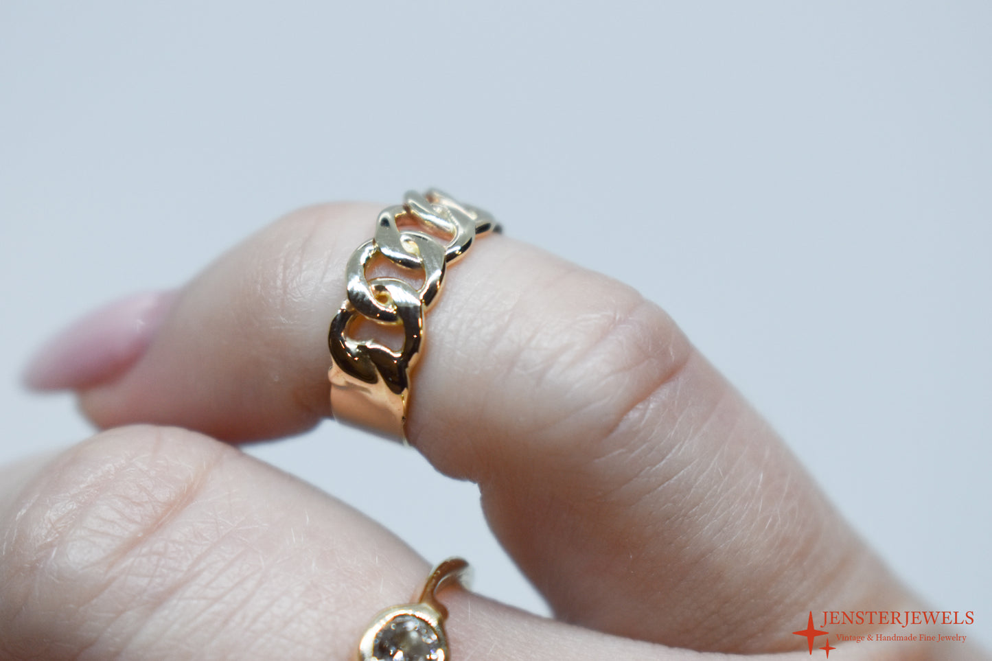 Handmade Solid 14k Gold Cuban Link Midi Ring Size 1 1/2