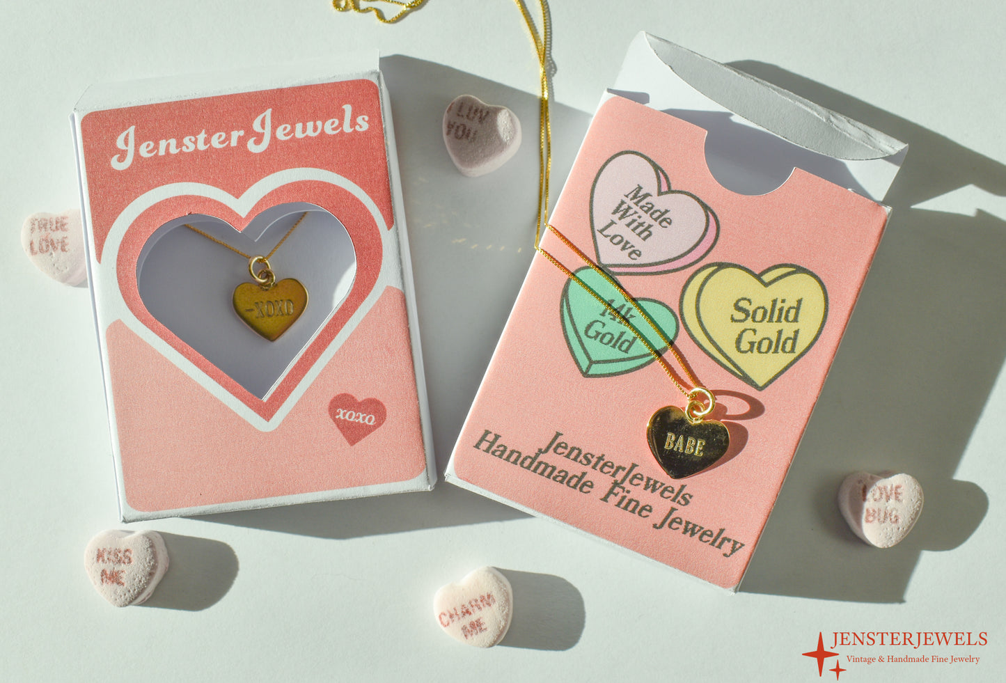 Handmade 14k Gold Candy Heart “XOXO” Necklace – Valentine’s Day