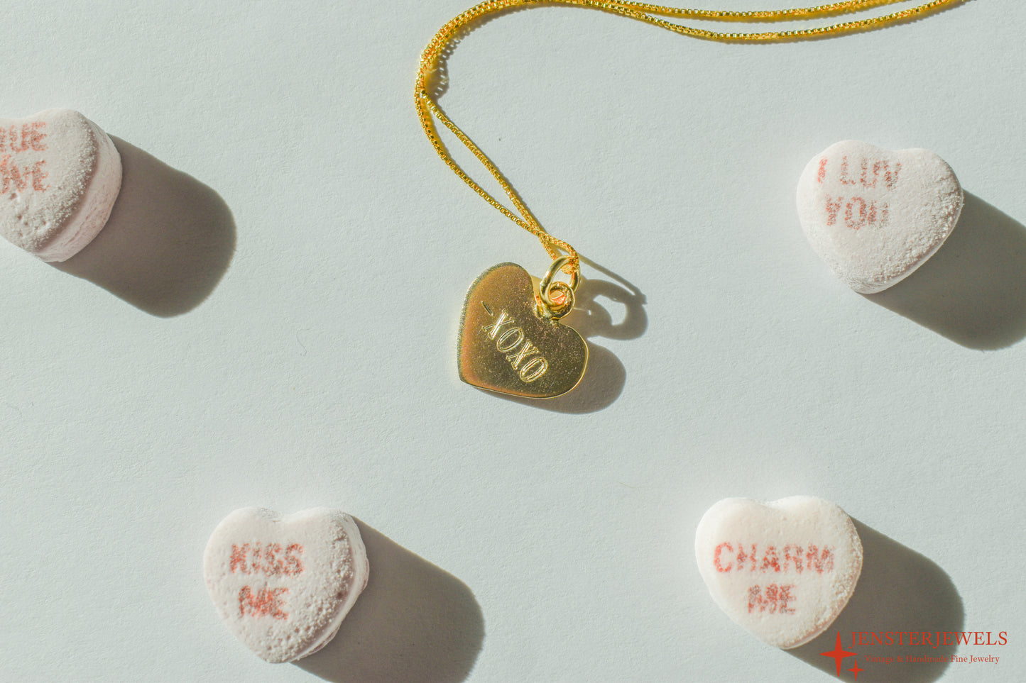Handmade 14k Gold Candy Heart “XOXO” Necklace – Valentine’s Day