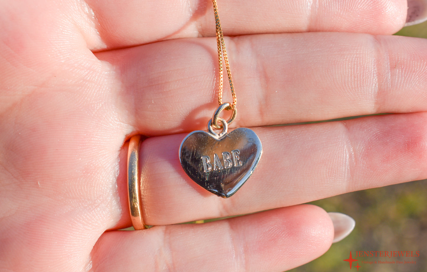 Handmade 14k Gold Candy Heart “BABE” Necklace – Valentine’s Day