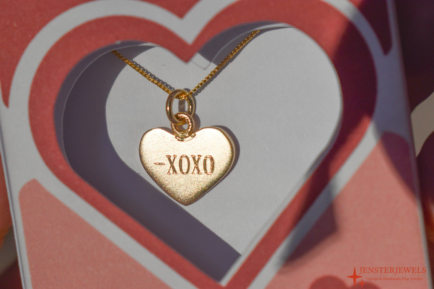Handmade 14k Gold Candy Heart “XOXO” Necklace – Valentine’s Day