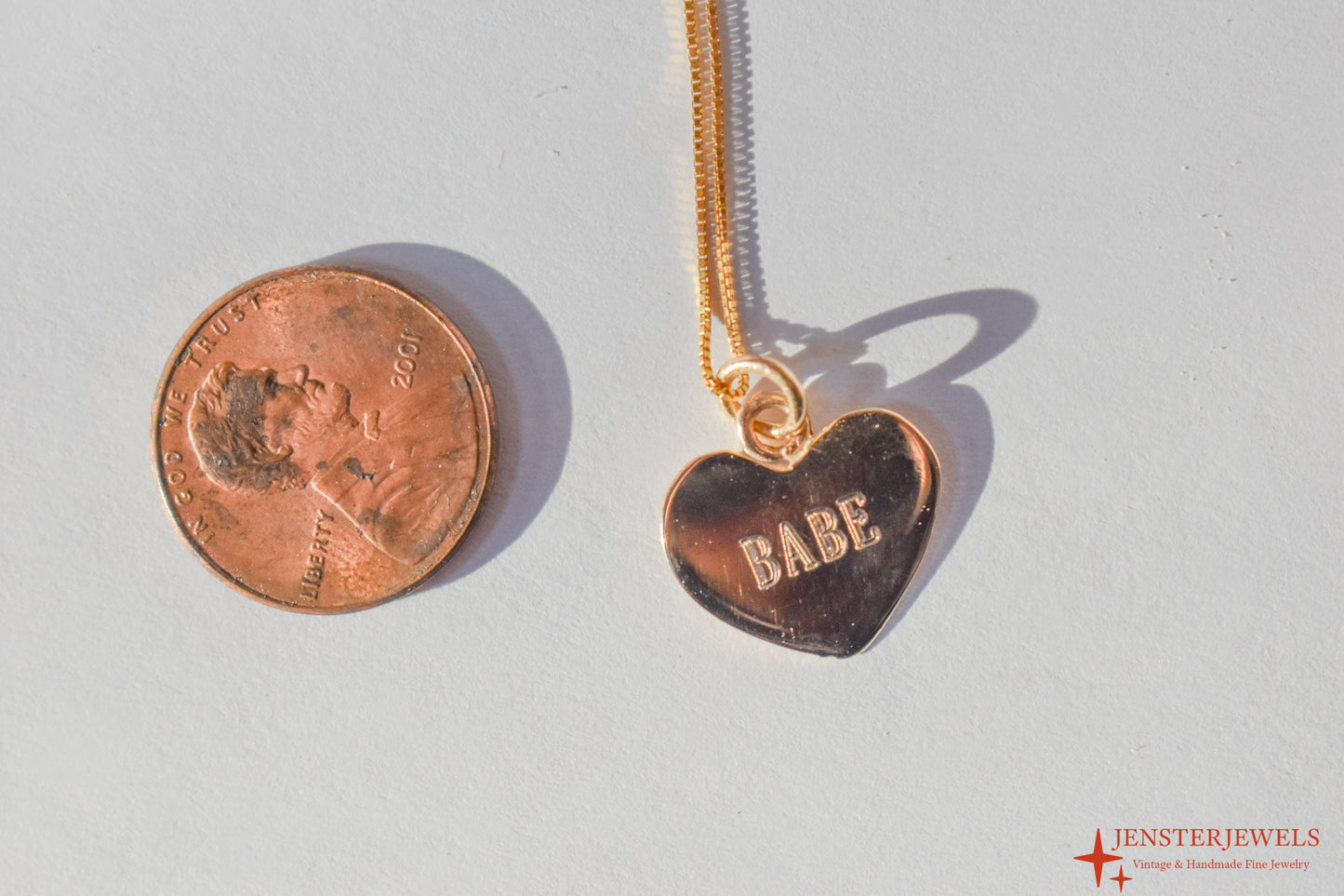 Handmade 14k Gold Candy Heart “BABE” Necklace – Valentine’s Day