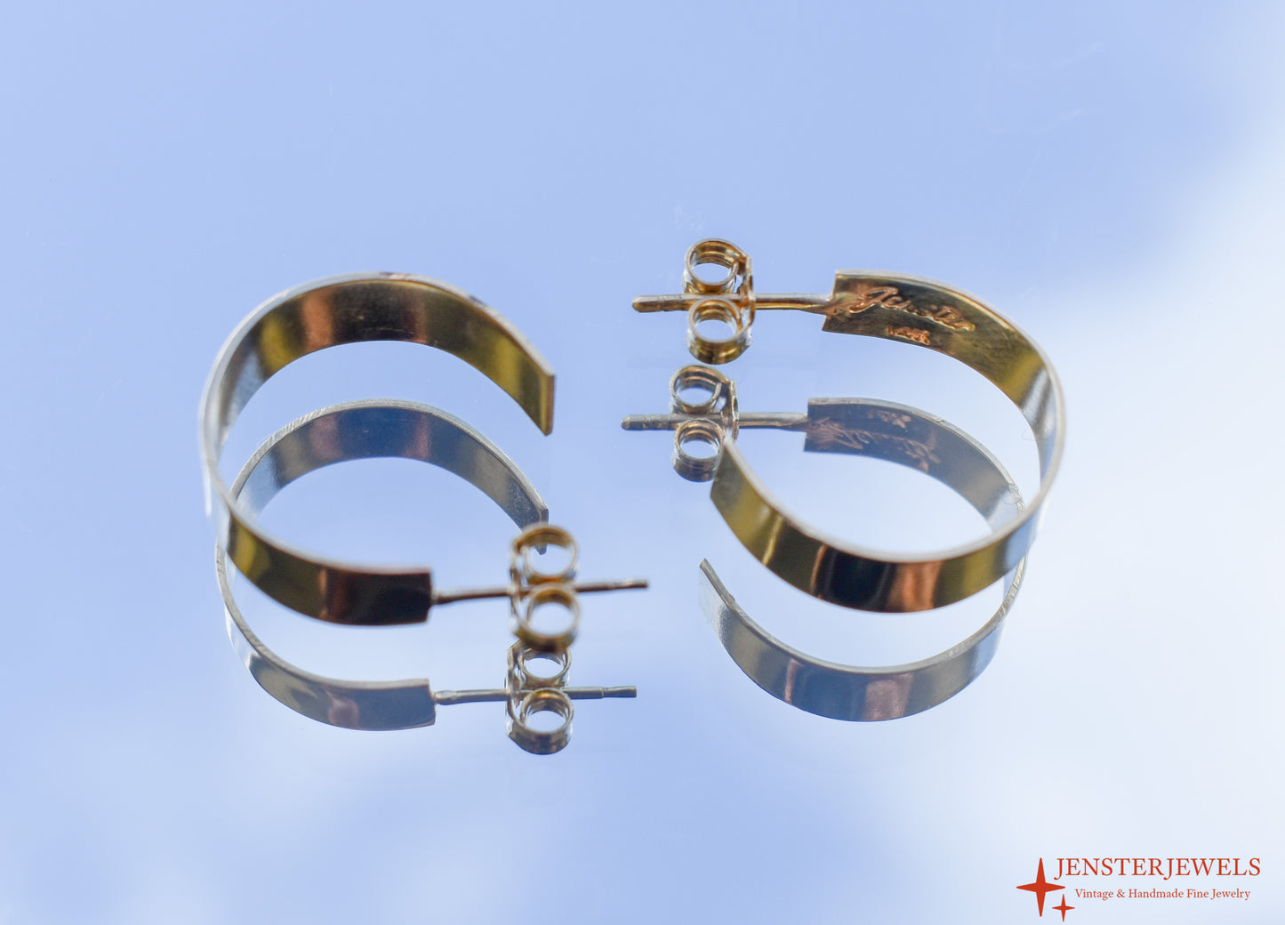 HANDMADE 14k Yellow Gold Wide Hoop Earrings