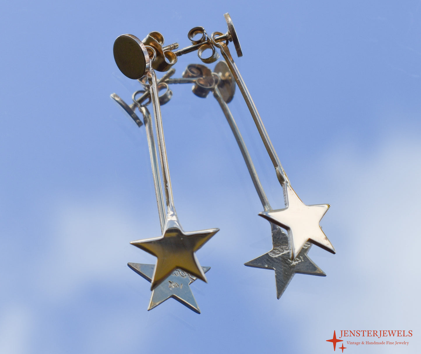 Handmade 14k Yellow Gold Star Drop Earrings