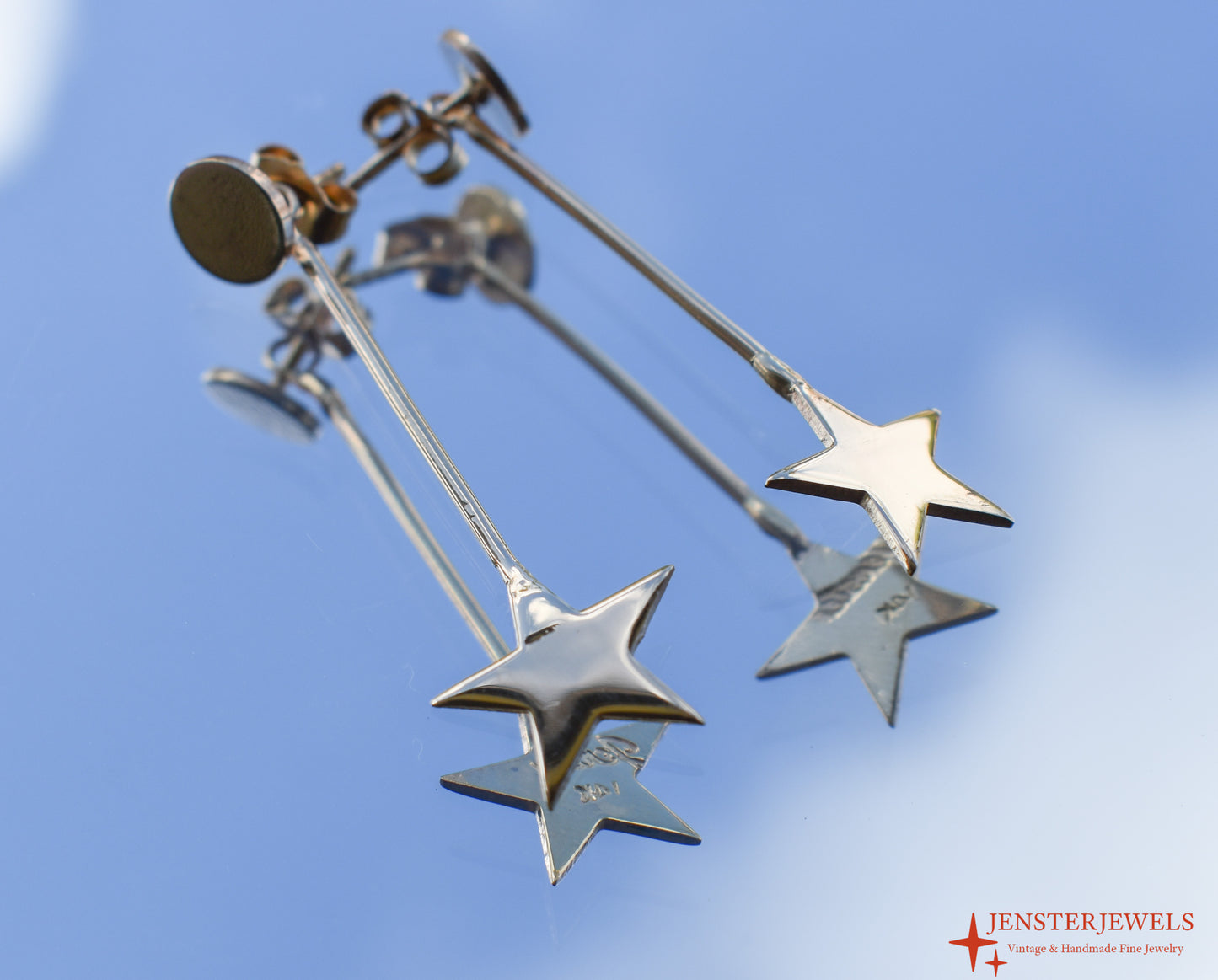 Handmade 14k Yellow Gold Star Drop Earrings