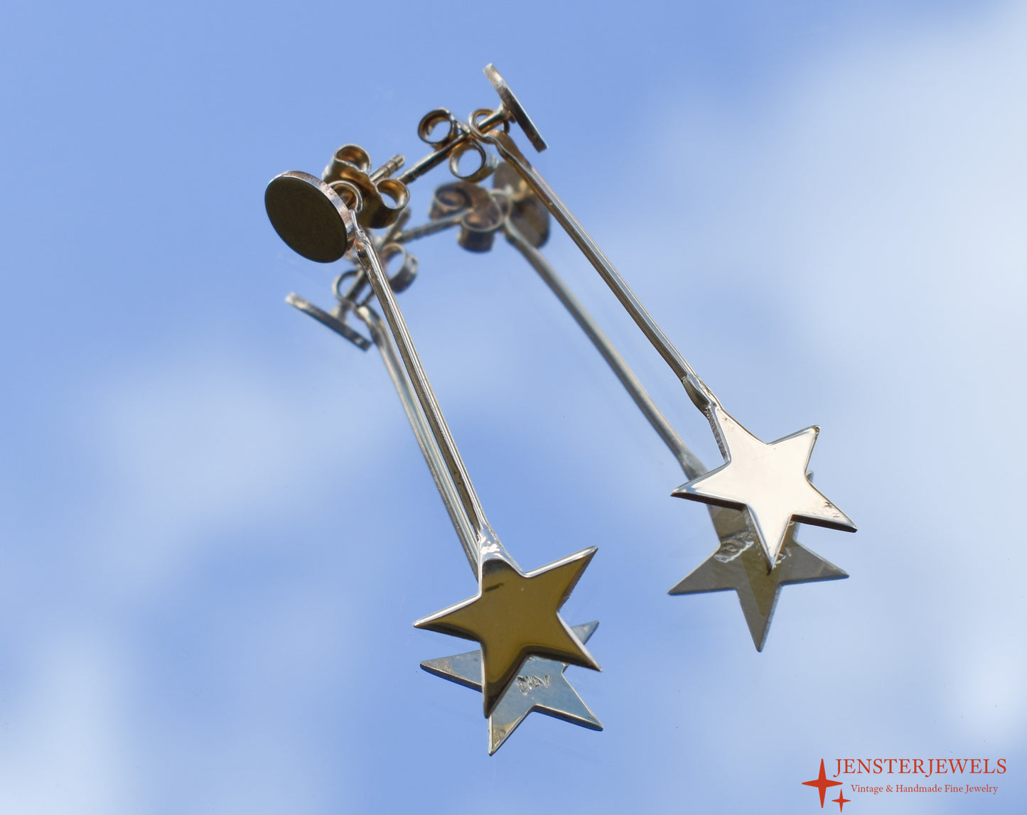 Handmade 14k Yellow Gold Star Drop Earrings