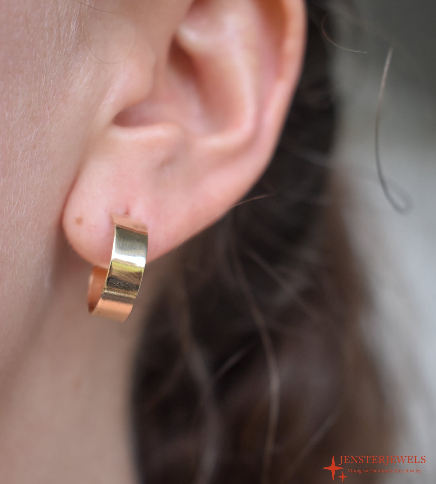 HANDMADE 14k Yellow Gold Wide Hoop Earrings