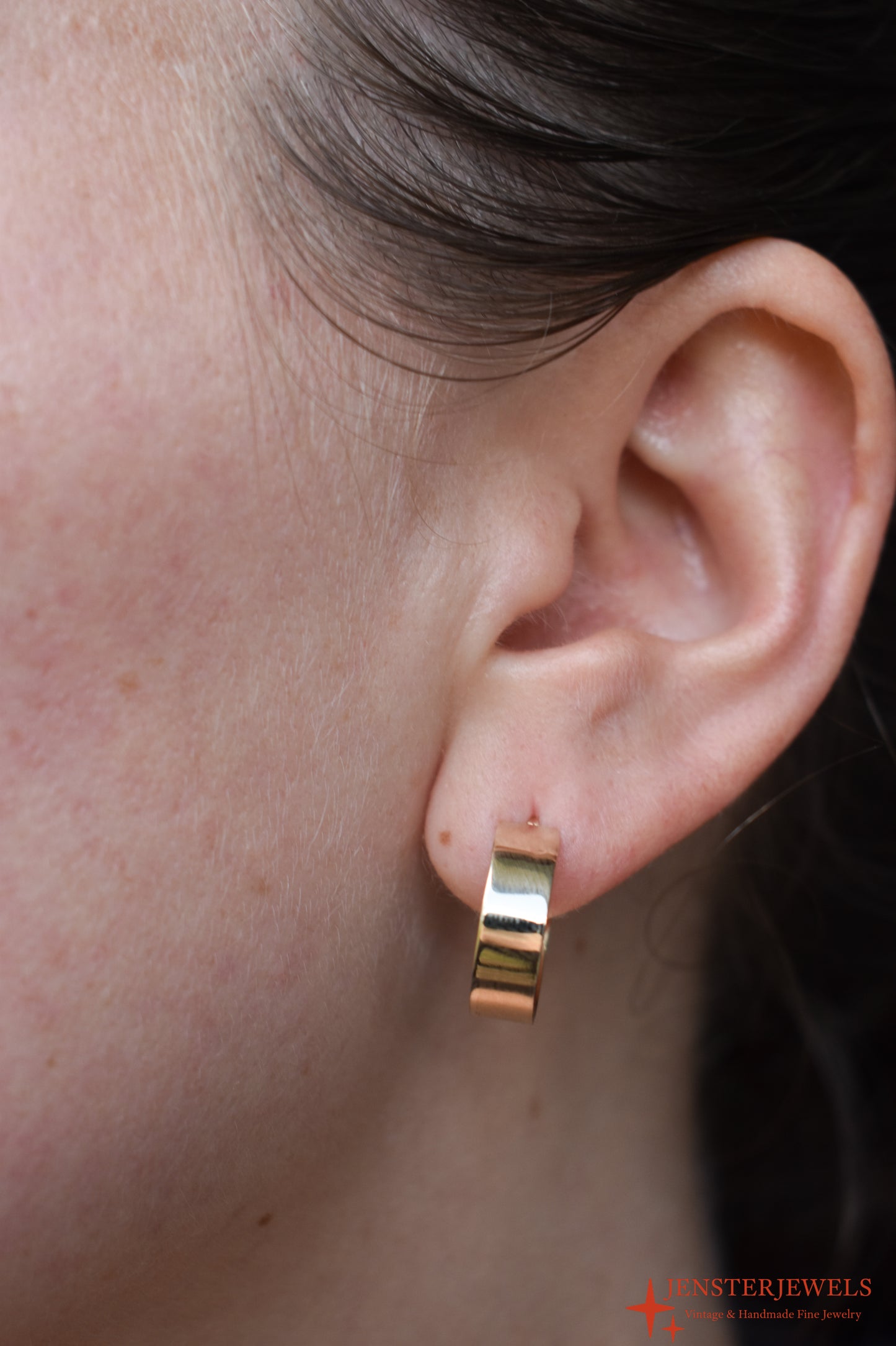 HANDMADE 14k Yellow Gold Wide Hoop Earrings
