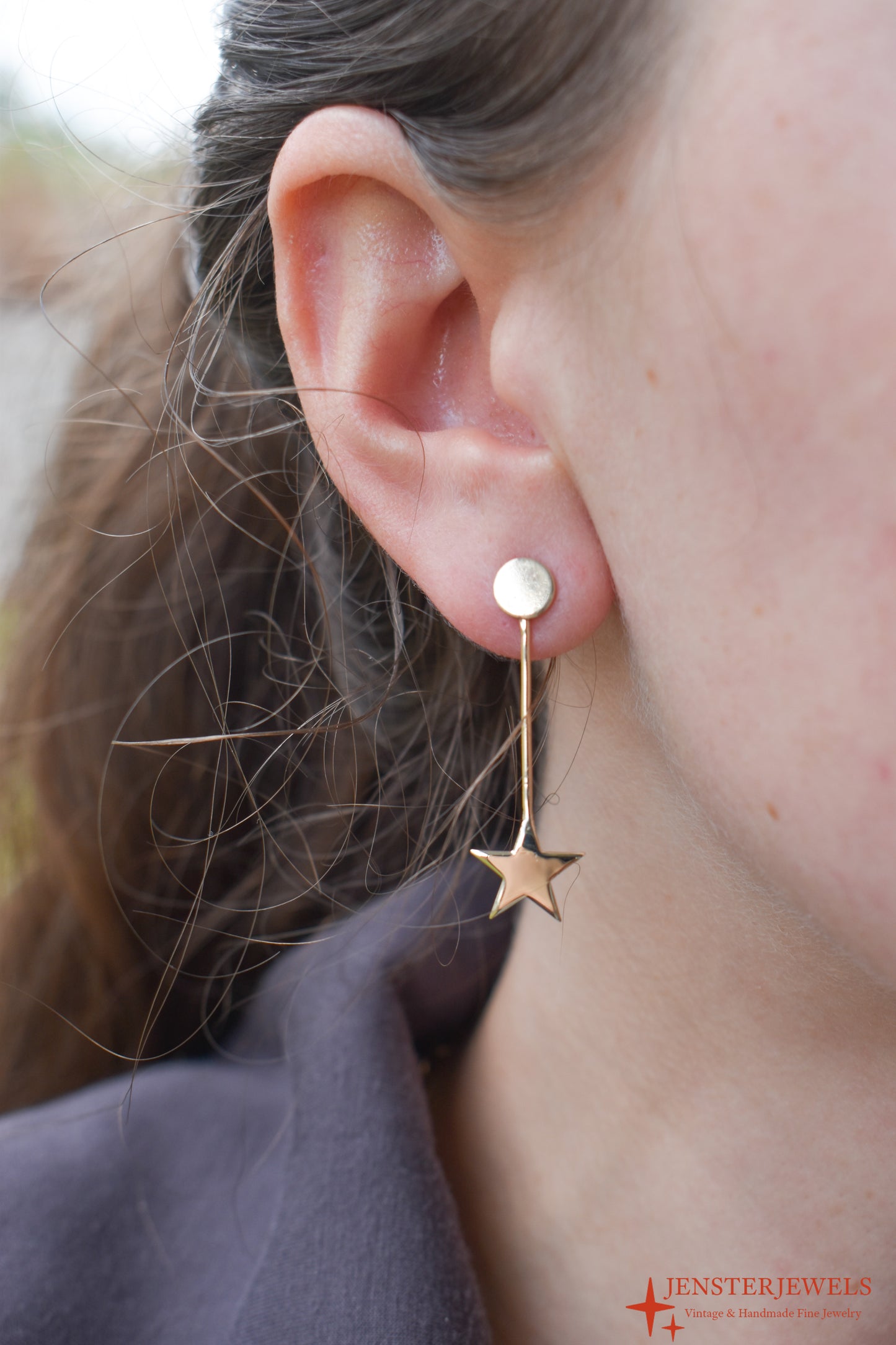Handmade 14k Yellow Gold Star Drop Earrings
