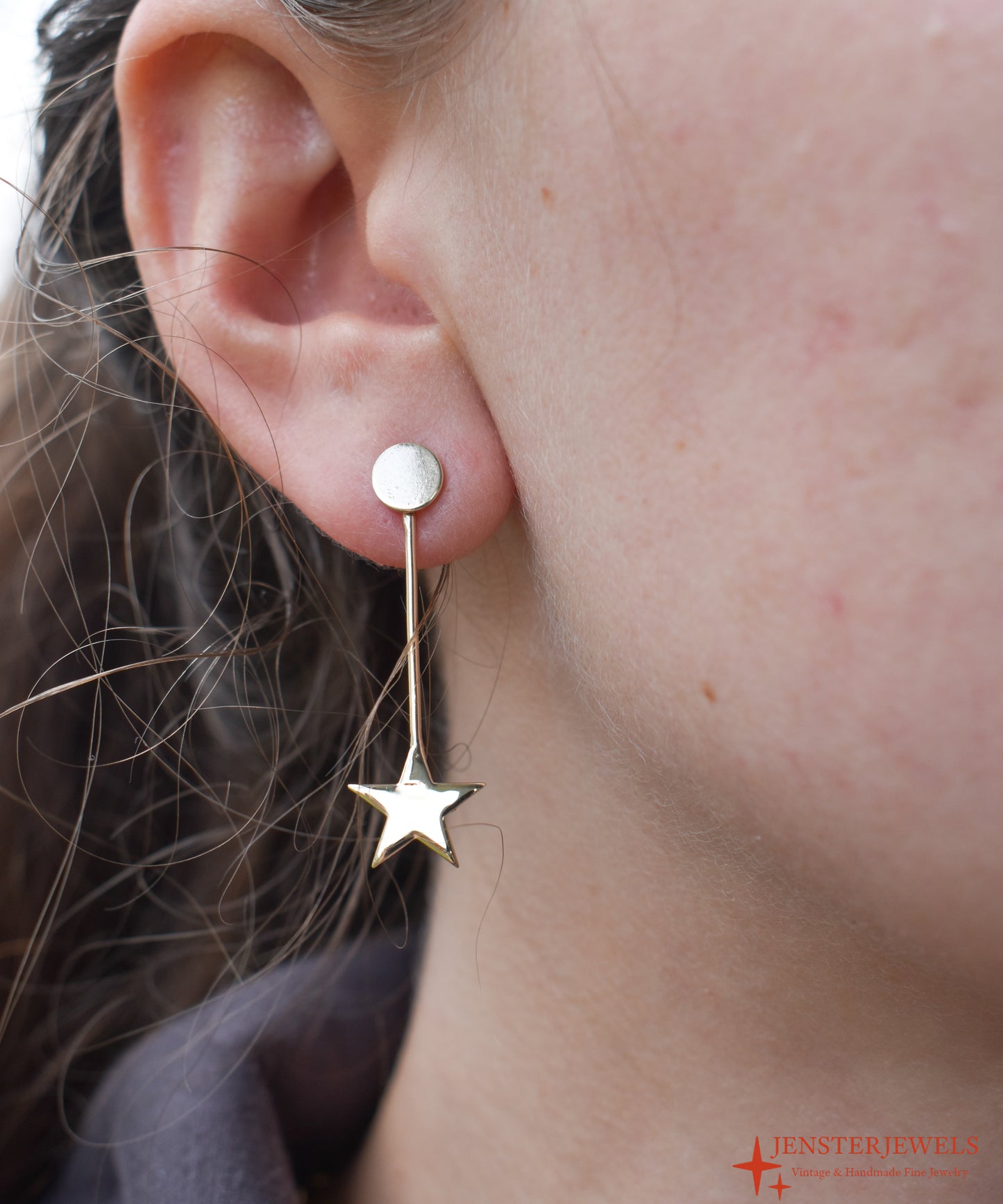 Handmade 14k Yellow Gold Star Drop Earrings