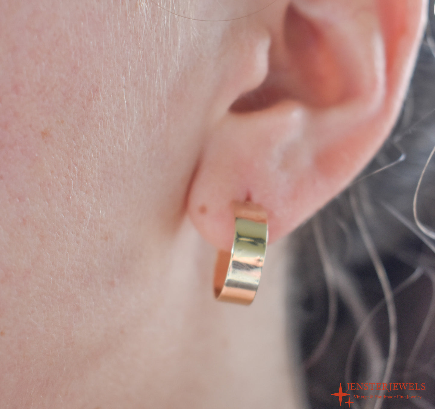 HANDMADE 14k Yellow Gold Wide Hoop Earrings