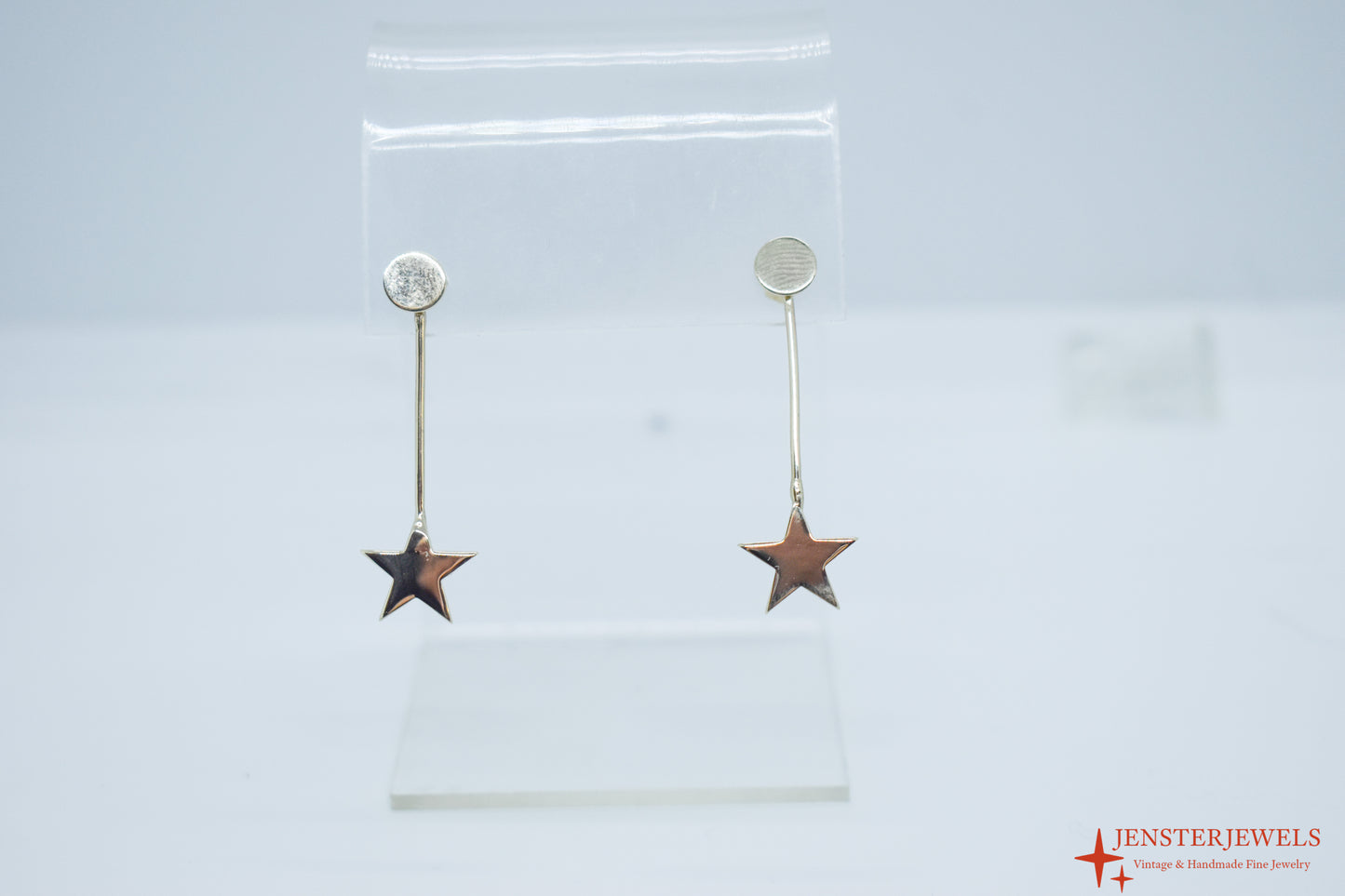 Handmade 14k Yellow Gold Star Drop Earrings