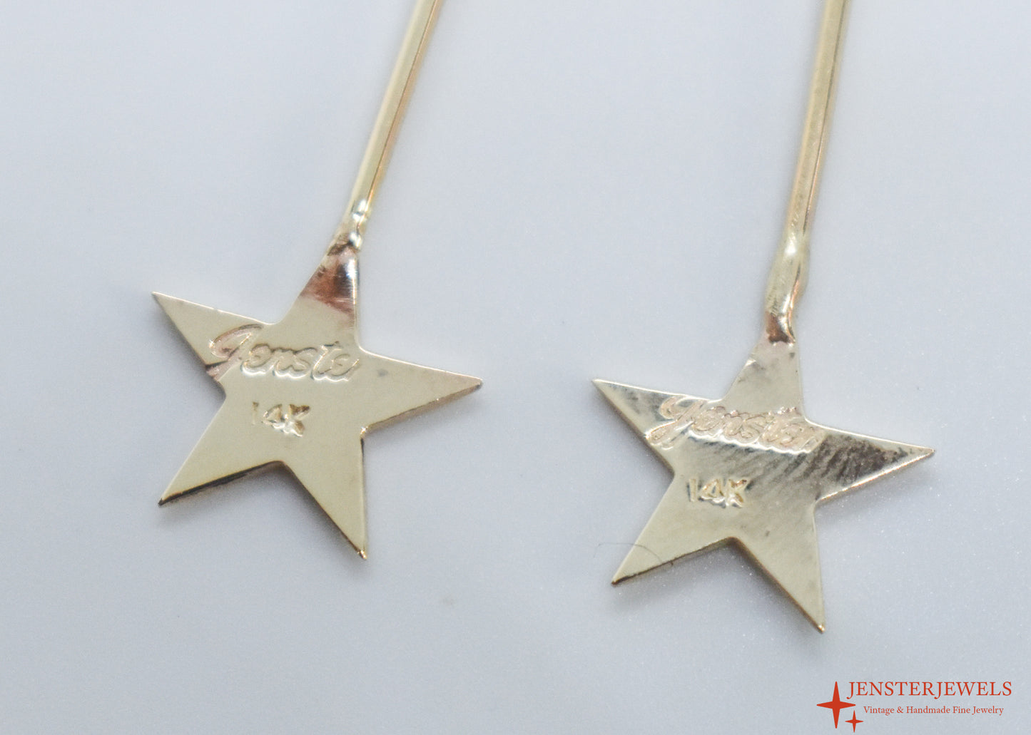 Handmade 14k Yellow Gold Star Drop Earrings
