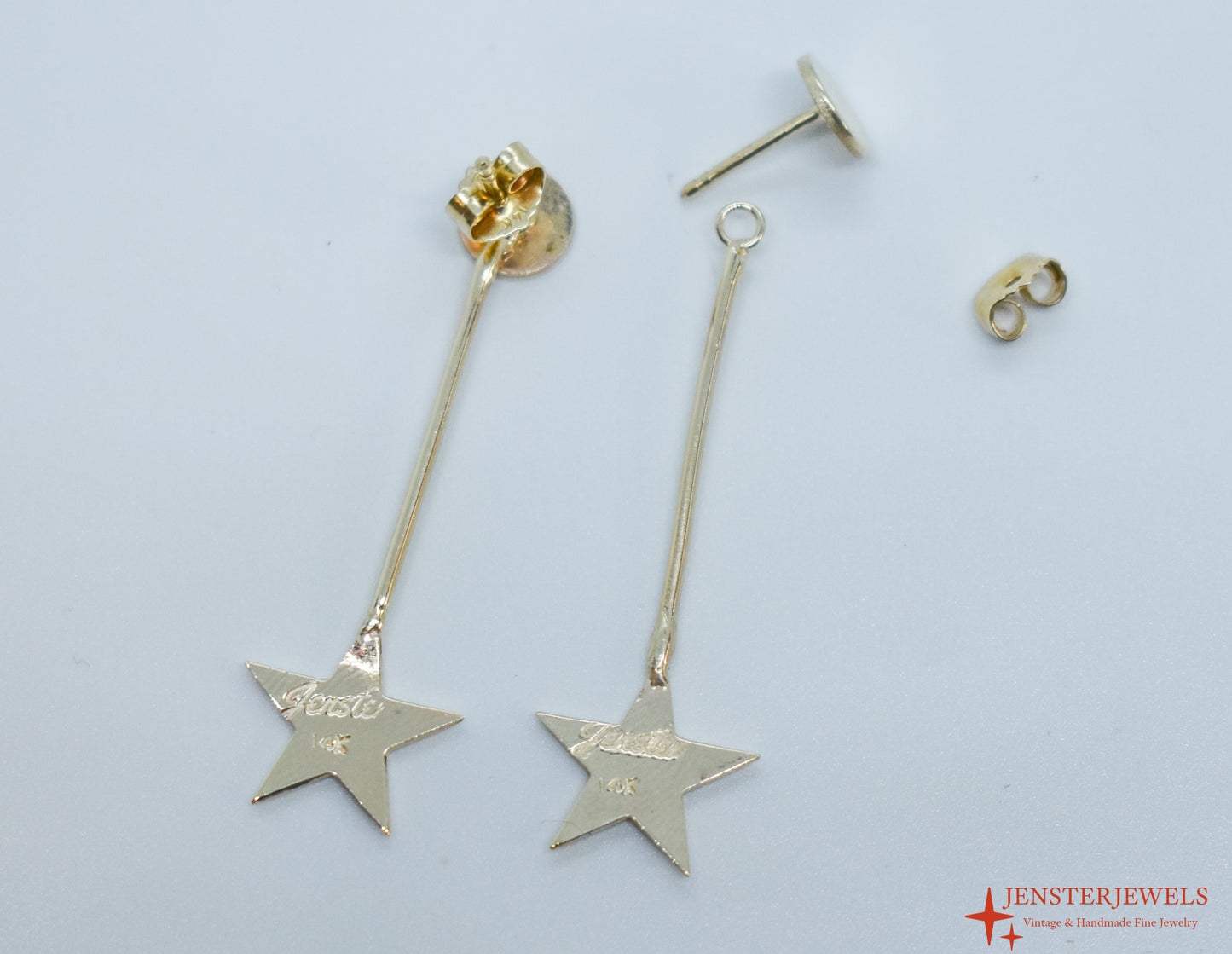 Handmade 14k Yellow Gold Star Drop Earrings