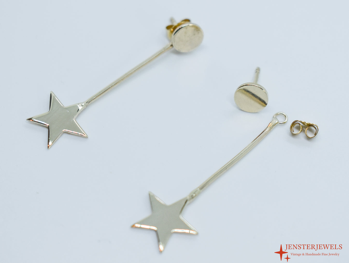Handmade 14k Yellow Gold Star Drop Earrings