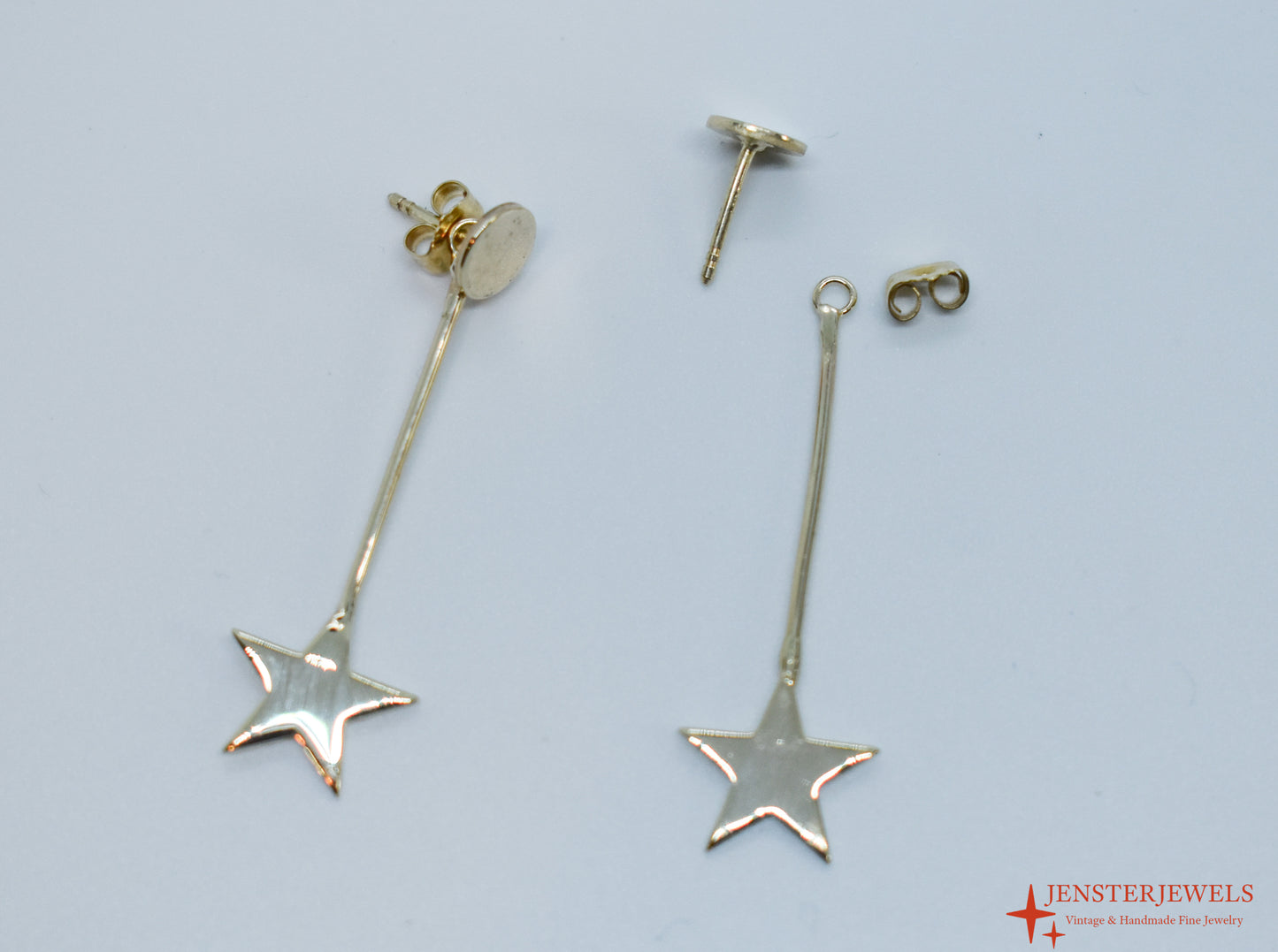 Handmade 14k Yellow Gold Star Drop Earrings