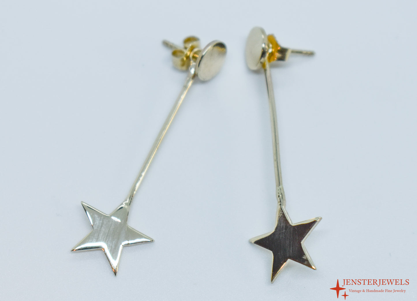 Handmade 14k Yellow Gold Star Drop Earrings