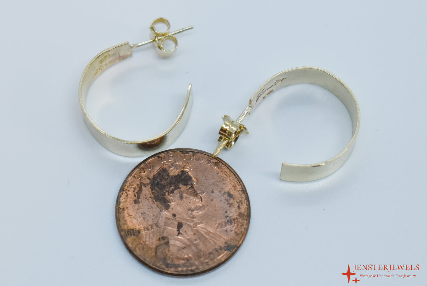 HANDMADE 14k Yellow Gold Wide Hoop Earrings