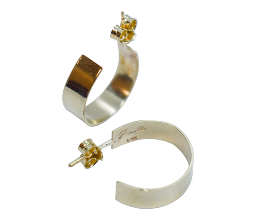 HANDMADE 14k Yellow Gold Wide Hoop Earrings